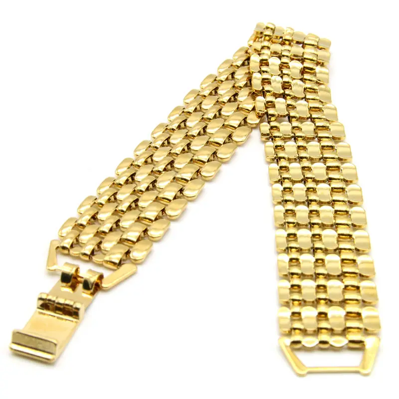 New Mesh Shaped Mens Bracelet Yellow Gold Filled 18MM Wide Hip Hop Boys/Man Wrist Chain 8.26