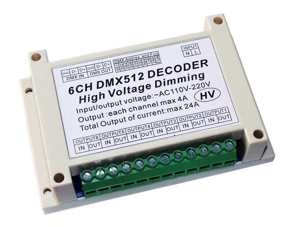 AC110V - 220V 6-канальный декодер DMX512 высокое напряжение DMX 4A/CH HV диммер для ламп