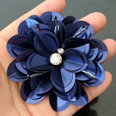 navy blue 19 цветов большой прошитый вручную Бисер Блестки патч, 3D Блестки цветок патч Обувь Аппликация DIY аксессуары украшения - Цвет: navy blue