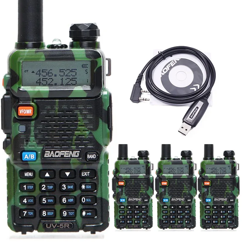 Камуфляж 4 шт. Baofeng UV-5R профессиональная рация UV5R 5 Вт FM радио двухдиапазонный двухсторонний портативный любительский радио+ USB кабель для программирования - Цвет: Камуфляж