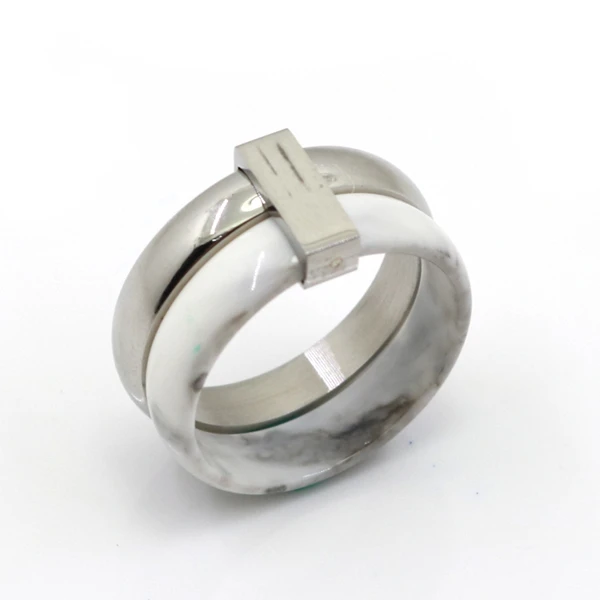 silver Модное Двухслойное подвижное керамическое кольцо, кольца из нержавеющей стали для женщин, обручальные кольца серебряного цвета для подарка, кольца для влюбленных, ювелирные изделия - Цвет основного камня: silver