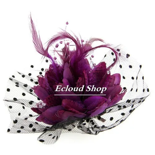 Новые головные уборы фиолетовая сетка из органзы с перьями корсажем заколка для