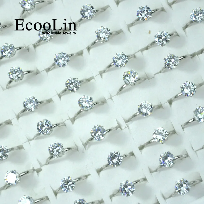 

10Pcs EcooLin Jewelry Fashion 1.0 Carat Zircon Silver Plated Rings Lots For Women Bulk Packs LR4023