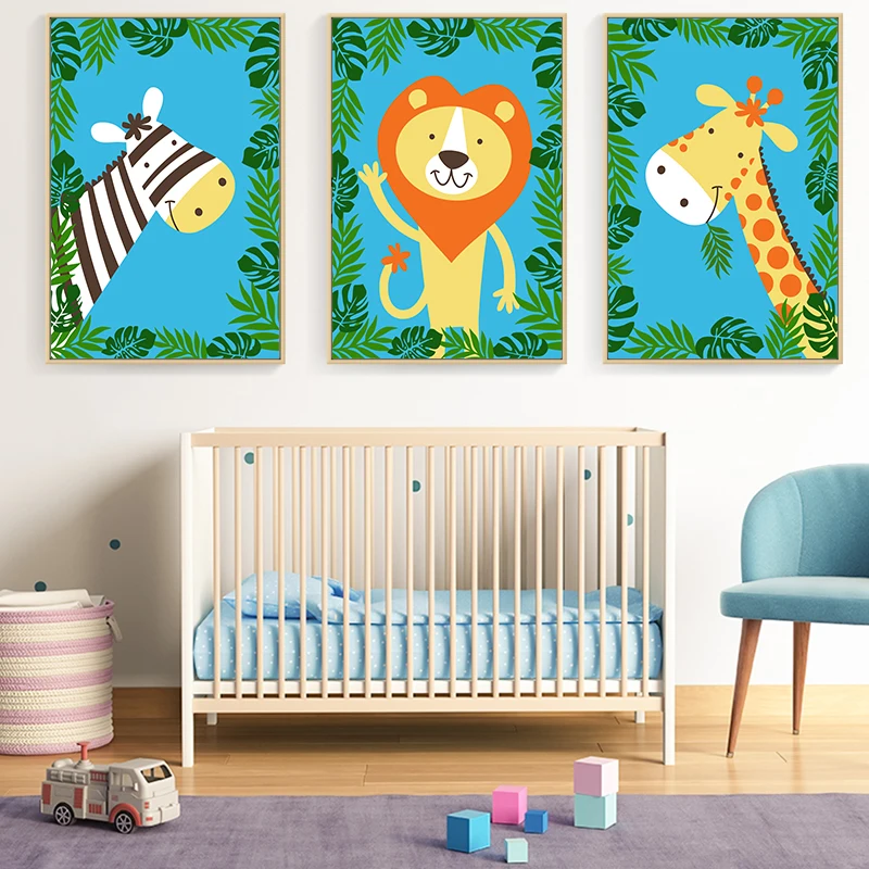 

Kawaii Jungle Animal Cartoon Modern Canvas Painting Art Print Poster Picture Paintings Children Bedroom Wall Decor No Framed