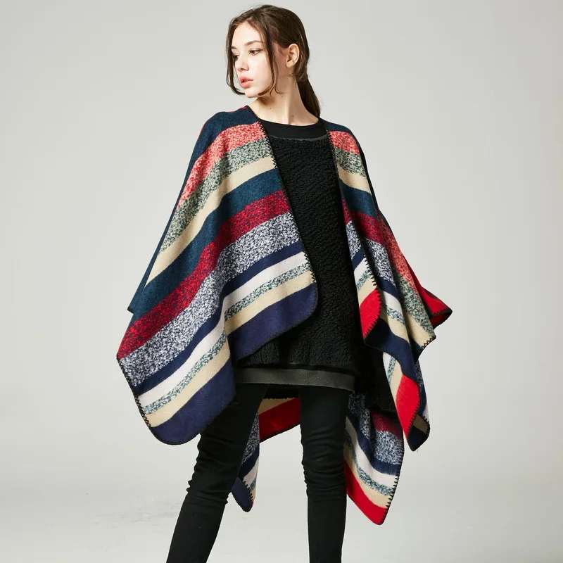 Thick Striped Jacquard Cashmere Scarf Warm Luxury Brand Scotland Cloak Woman Lady Autumn Winter 150*130CM 450g |