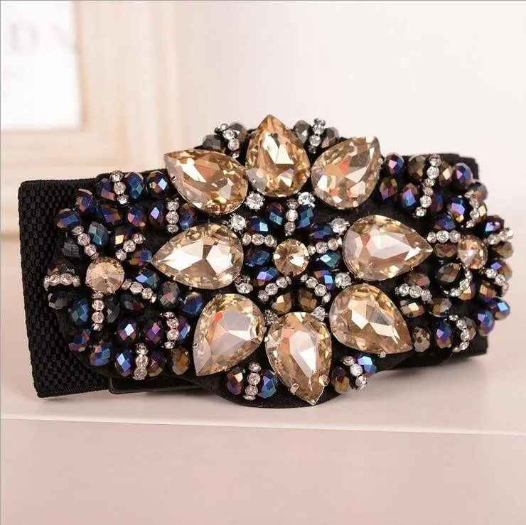 Fashion simple high grade crystal flower gem elastic belts women skirt decoration luxury vintage rhinestone beaded fine belts