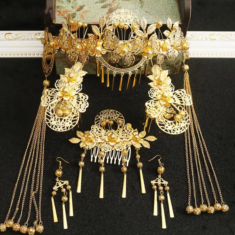 Новые китайские заколки с кисточками Феникс для волос корона свадебная тиара