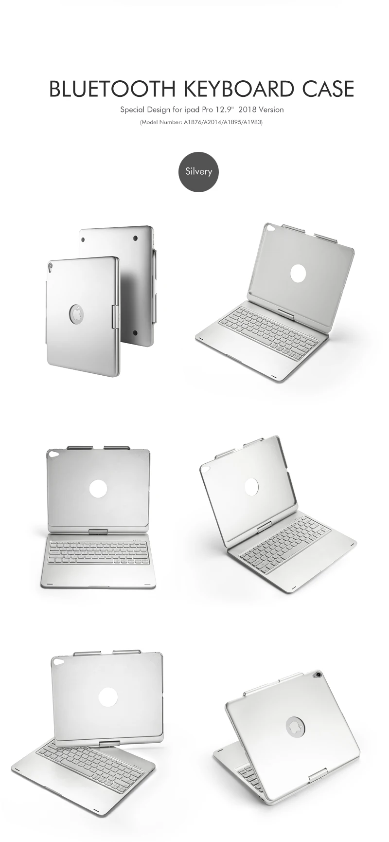 [Новое] Bluetooth клавиатура чехол для Apple iPad Pro 12,"(), 360 вращение и 7-Цвет с подсветкой, на застежке, чехол, жесткий Беспроводной клавиатура