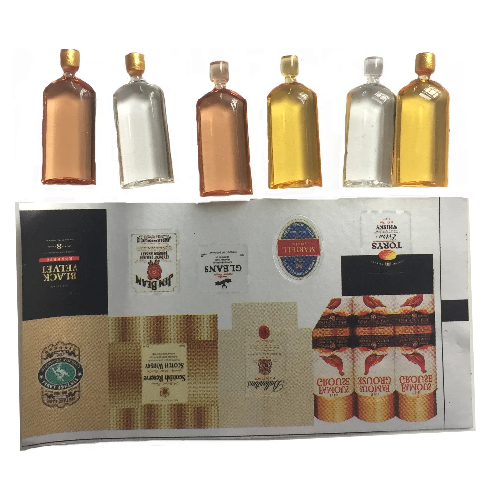 

1:6 1:12 Scale Dollhouse Miniature 6pcs Whisky Drinks Wine Bottles Model Mini Kitchen Pretend Play Doll Food Toy