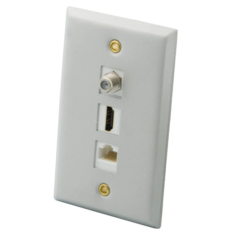 

Single Gang Solid Style Aluminum Metal 3 Ports HDMI USB CAT6 RJ45 F Head RG6 Female To Female Wall Plate Face Plate