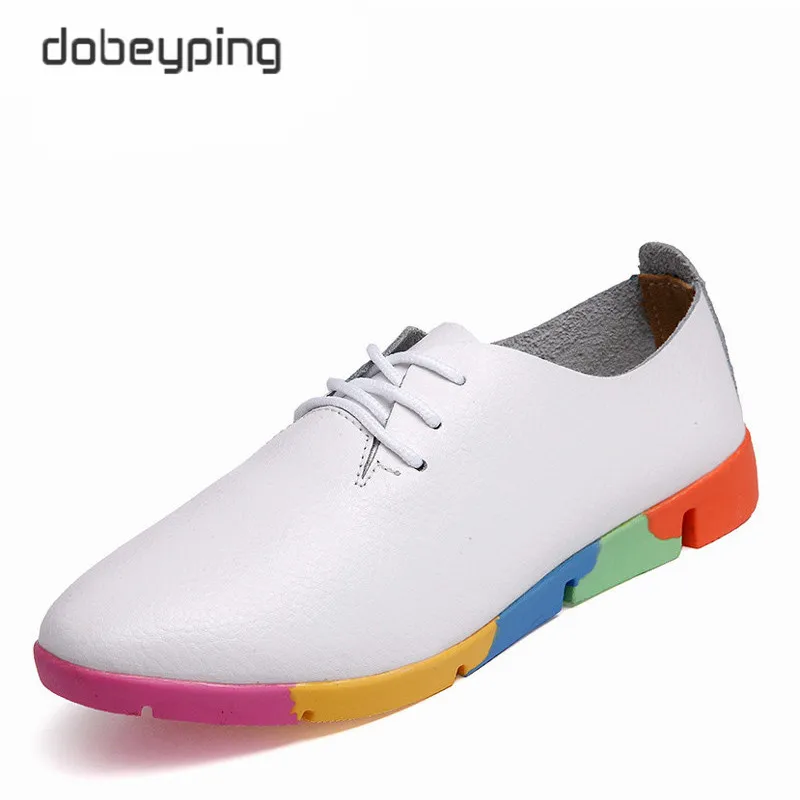 White Dobeyping/ г. Демисезонная женская обувь из коровьей кожи женские туфли на плоской подошве со шнуровкой женские оксфорды с острым носком, большие размеры 35-44 - Цвет: White
