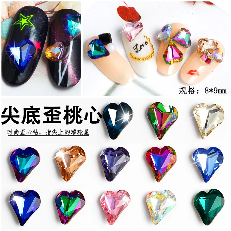 Blingbling стекло сердце 10 шт./лот 8*9 мм камень ногтей Подвески 3D ювелирные изделия