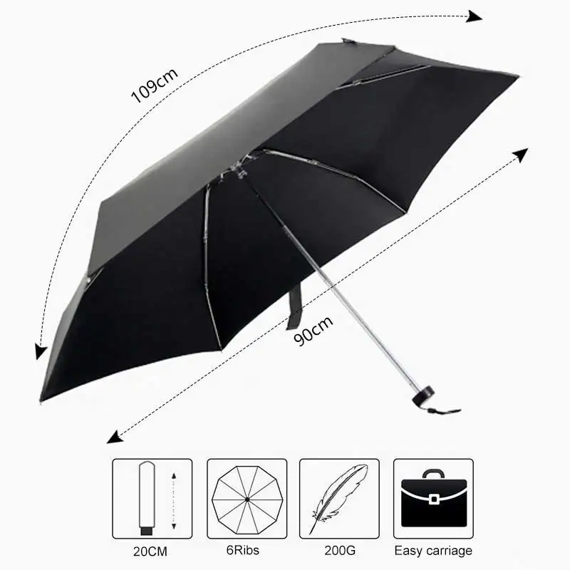 Креативный Мини карманный 5 складной зонтик от солнца дождевик для женщин черное