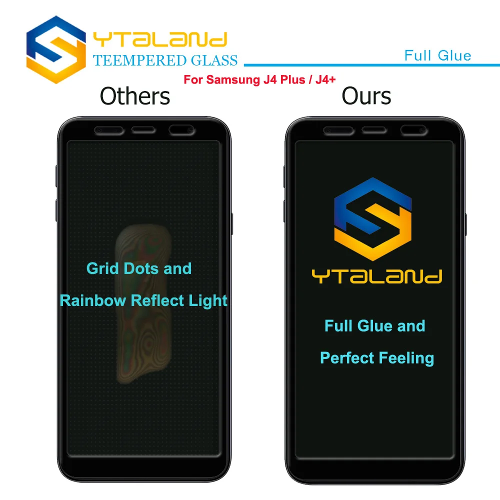 Ytaland для Samsung Galaxy J4 Plus полное покрытие клеевое закаленное стекло Премиум 9H +