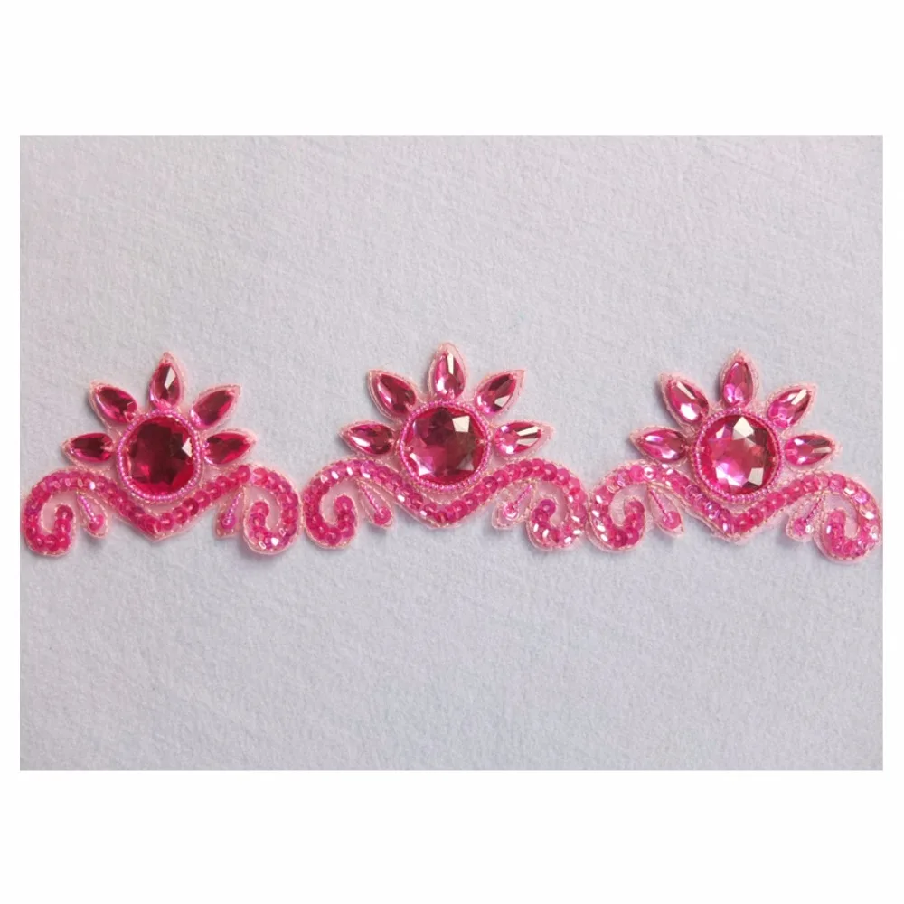 Free Shipping 1Yard x High Quality Pink Sequined Beaded Stoned Lace Trims for Costumes Couture Dress and Sewing DIY Crafts BT18F | Дом и сад
