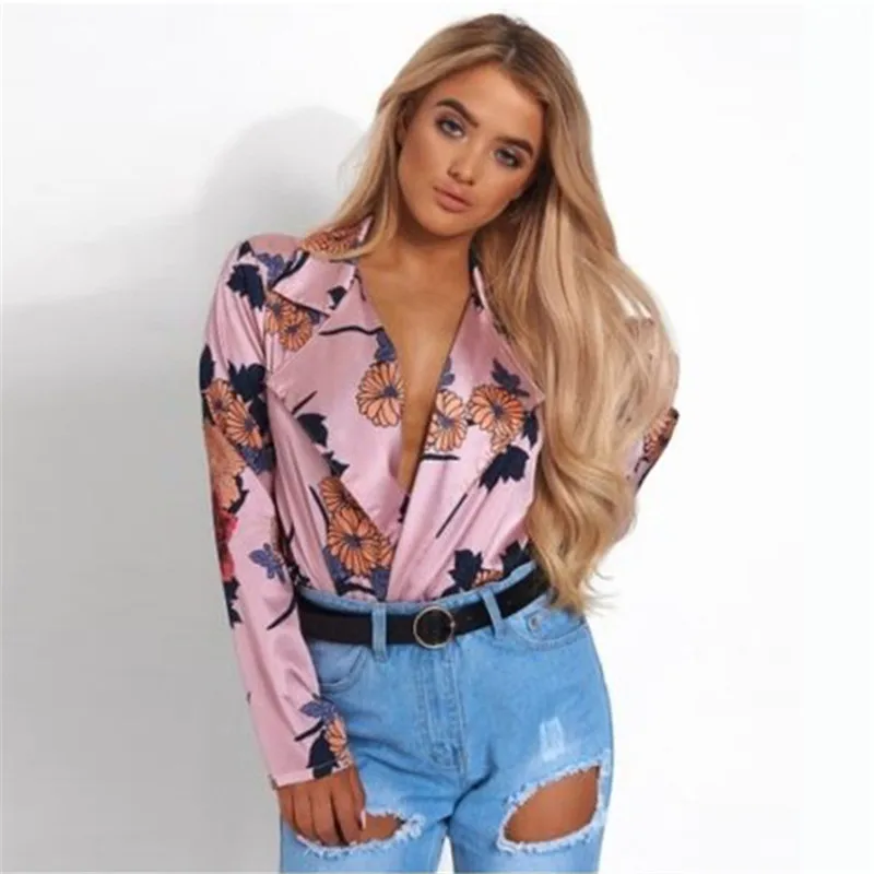 2020 Autumn Floral Print Bodysuit Women's Rompers Overalls for Elegant Short Imitation Silk Jumpsuit Black Long Sleeve Coveralls | Женская