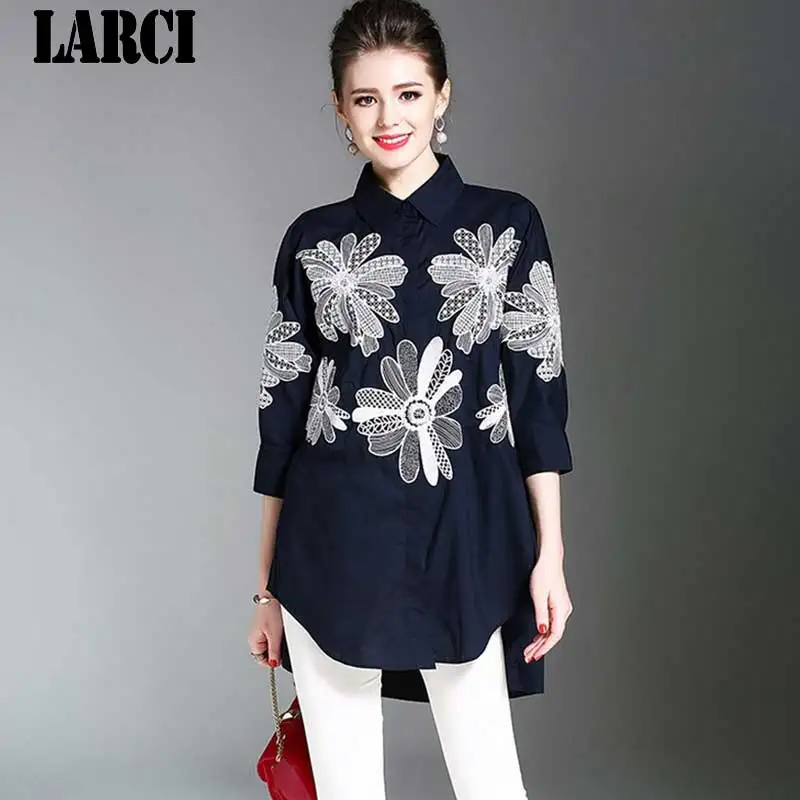 LARCI Femininas 2018 Модные Цветочные Топы и блузки Mujer осень с длинным рукавом Femme рубашки