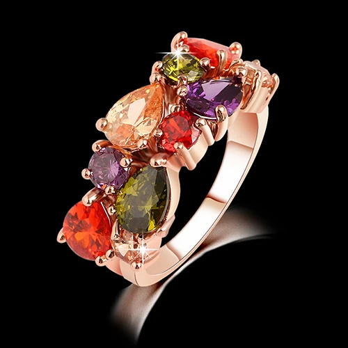 Женское массивное кольцо с разноцветным фианитом ювелирные изделия в подарок