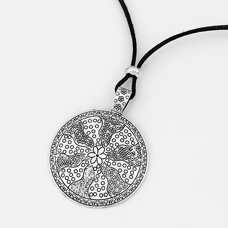 1 шт. античное серебро круглая подвеска ввиде цветка лотоса ожерелье с длинным