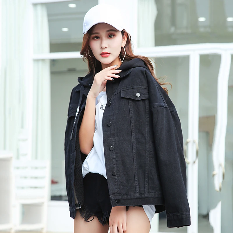 Рваные с длинным рукавом женские джинсовые куртки 2018 осень негабаритный свет синий повседневная женская