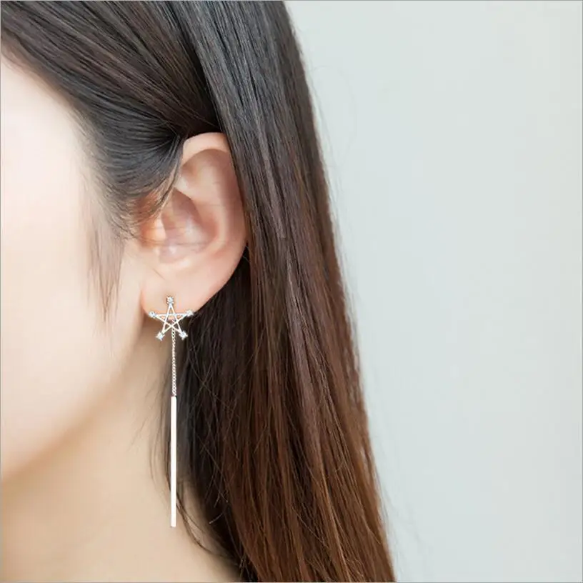 

Kuziduocai Новые Модные Изящные ювелирные изделия из стерлингового серебра 925 пробы циркониевая звезда лаконичные висячие серьги с кисточками д...