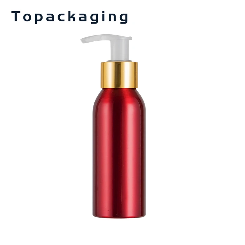 30pcs 100ml gold cream pump aluminum cosmetic bottle for essential red round lotion pump bottles shampoo cosmetics container