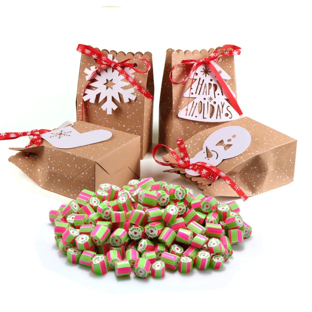 OurWarm 4 шт. рождественские пакеты из крафт бумаги милые снежинки Рождественская