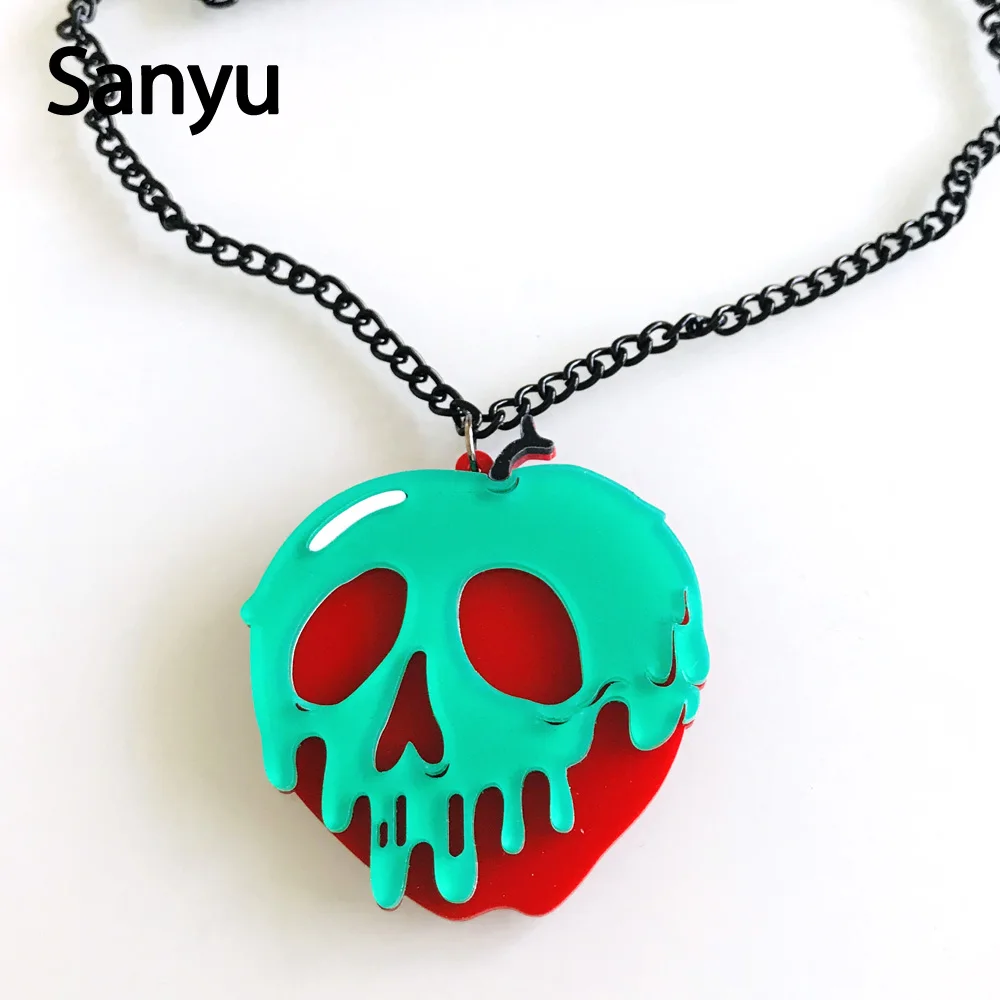 Halloween Creative Skull Acrylic Pendant Necklace Rotten Apple Cool Punk Fashion Acrylic Necklace Unisex Exaggerated Necklace