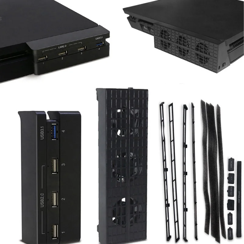 Тонкий кулер для PS4 с USB внешним 3 Fan Super Turbo + Slim 4 порта концентратор адаптер консоль