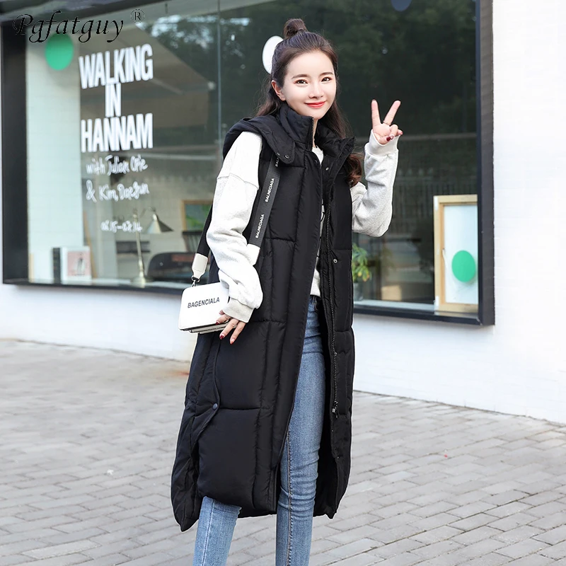 Новый 2018 Для женщин вниз хлопка ватник длинные черные бежевые жилеты съемный