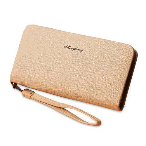 Beige Сумки длинный кошелек для женщин и мужчин кожаный кошелек для монет Бизнес Досуг Многофункциональный вместительный держатель для карт Сумочка ремешок клатч - Цвет: Beige