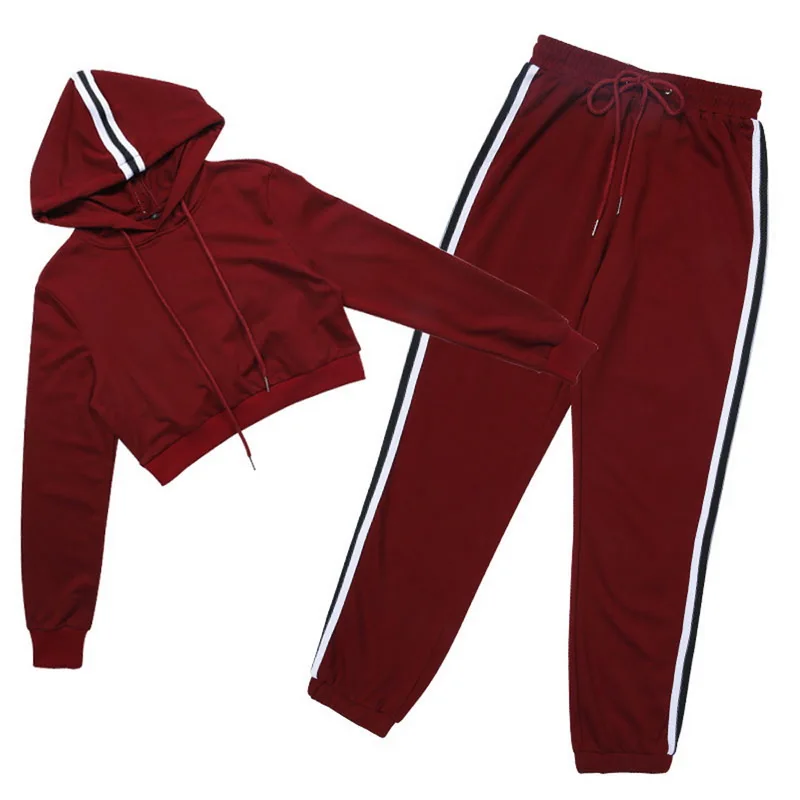 wine red Сексуальный женский спортивный костюм, спортивный костюм для фитнеса, 2 предмета, укороченный топ, комплект для йоги, фитнеса, бега, спортзала, спортивная одежда, Женский комплект для бега, комбинезон - Цвет: wine red