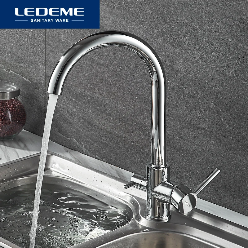 LEDEME кухонный смеситель для раковины с изогнутым носиком одной ручкой горячей и