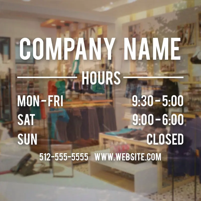

Store Hours Sign - Business Vinyl Decal Hours Of Operation Sticker Personalized Company Name Glass Door Sticker Waterproof BH02