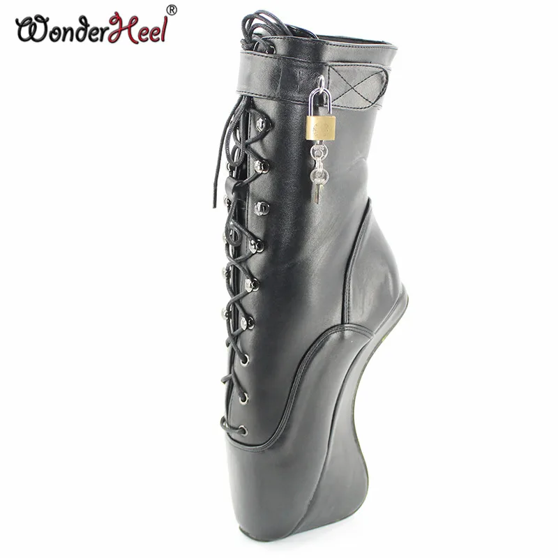 Черный Wonderheel/ботильоны с замочком, балетные Полусапоги на танкетке 18 см/7 дюймов модные ботинки на шнуровке на высоком каблуке - Цвет: Черный