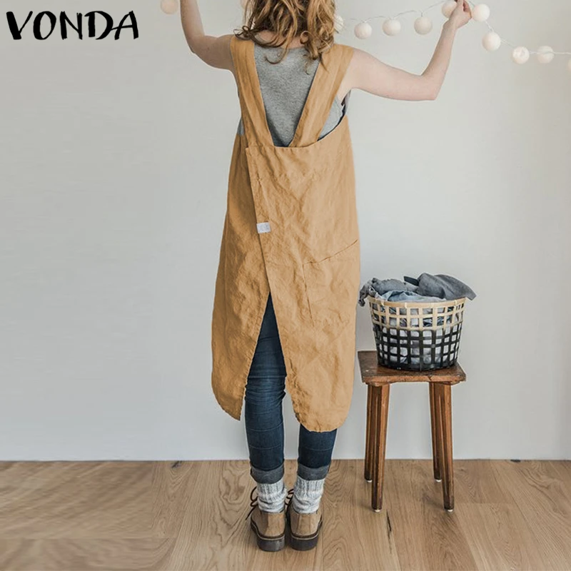 VONDA женское платье 2018 летняя хлопковая Vestidos фартук Повседневное свободные