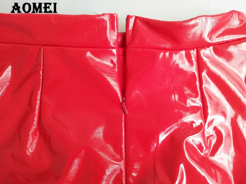 Bodycon Sexy PU Leather Skirts Autumn Winter Punk High Street Stylish Black Red with Zipper PVC Package Hip Skirts Streetwear