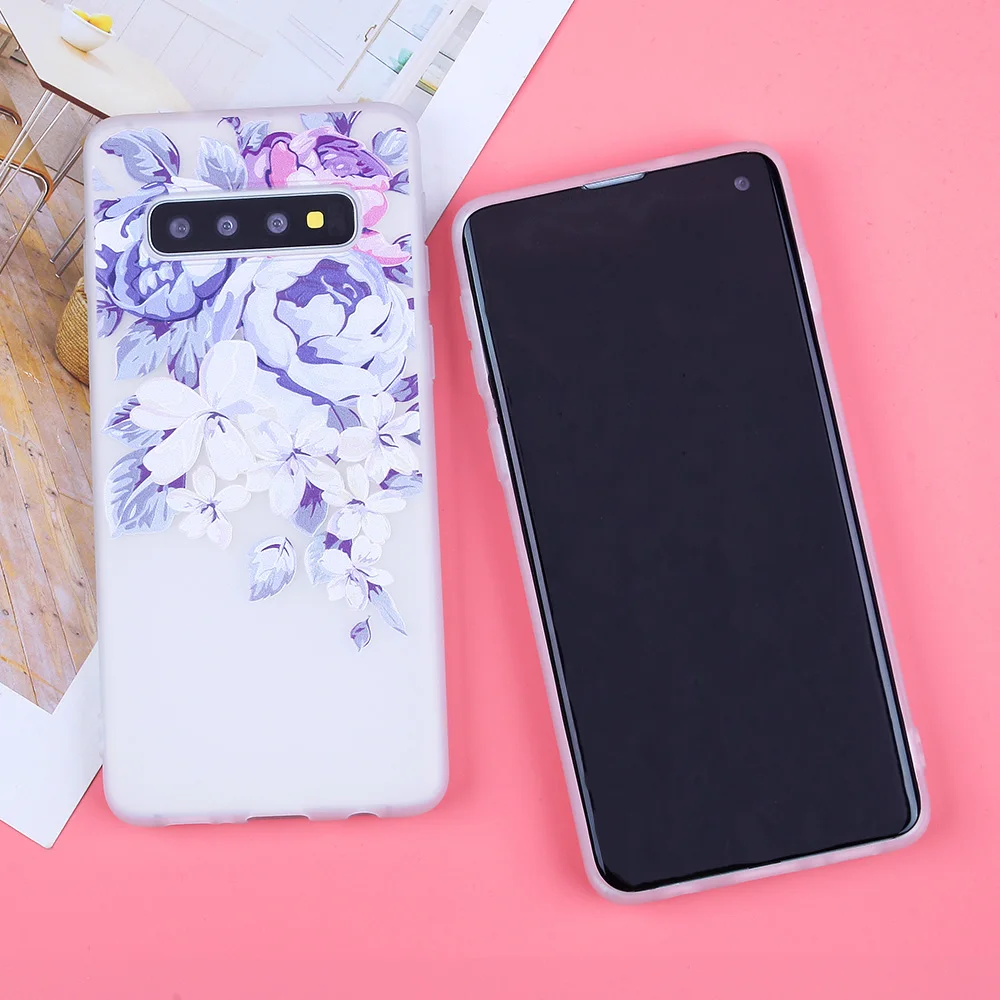 3D Relief Cases For Samsung Galaxy S10 Flowers Covers S7 Edge S8 S9 Lite Plus A9 A7 A8 2018 Soft TPU Silicone Capa |