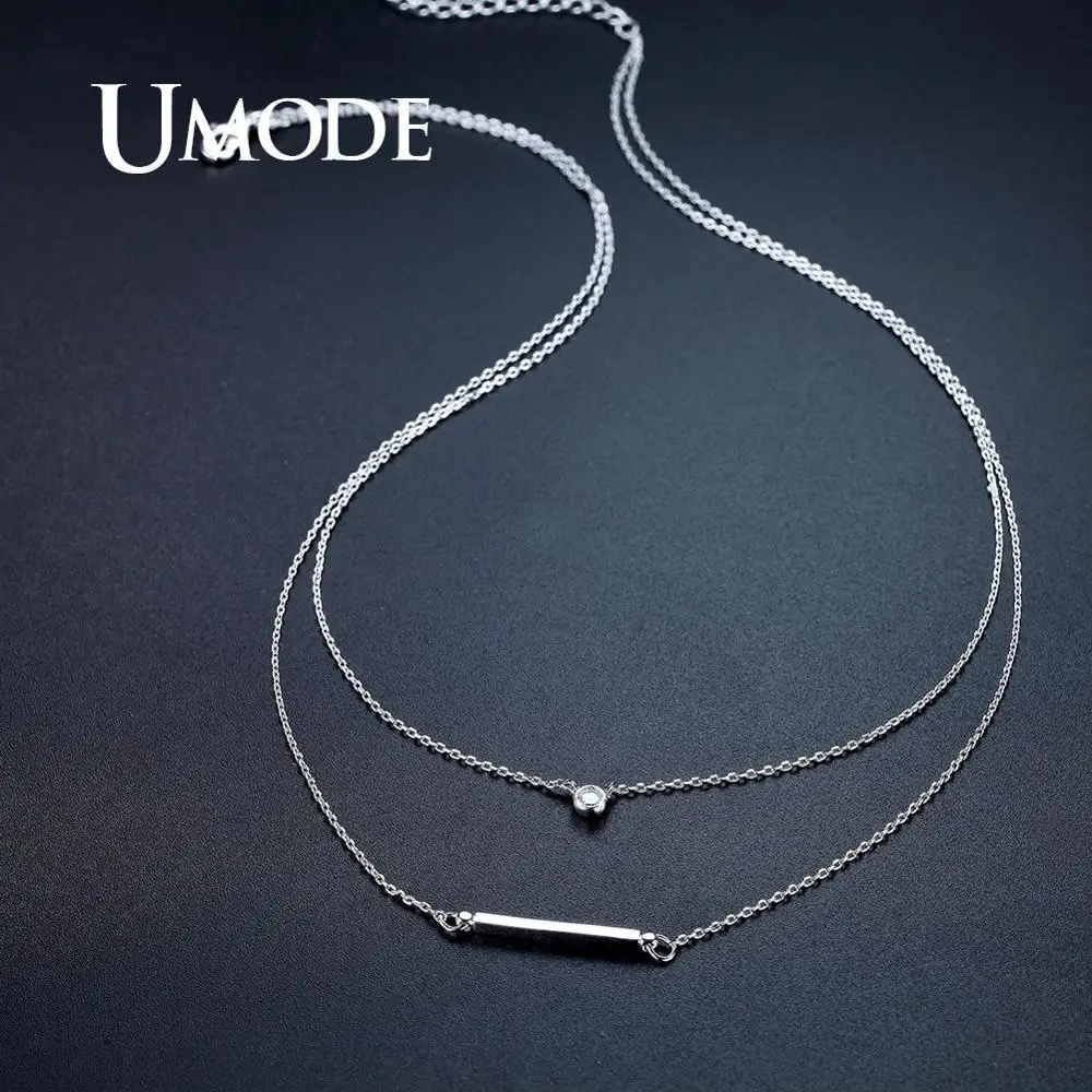UMODE простой слой белого золота ожерелья для женщин Круглый Кубический Цирконий Подвески геометрические модные ювелирные изделия дизайн UN0266