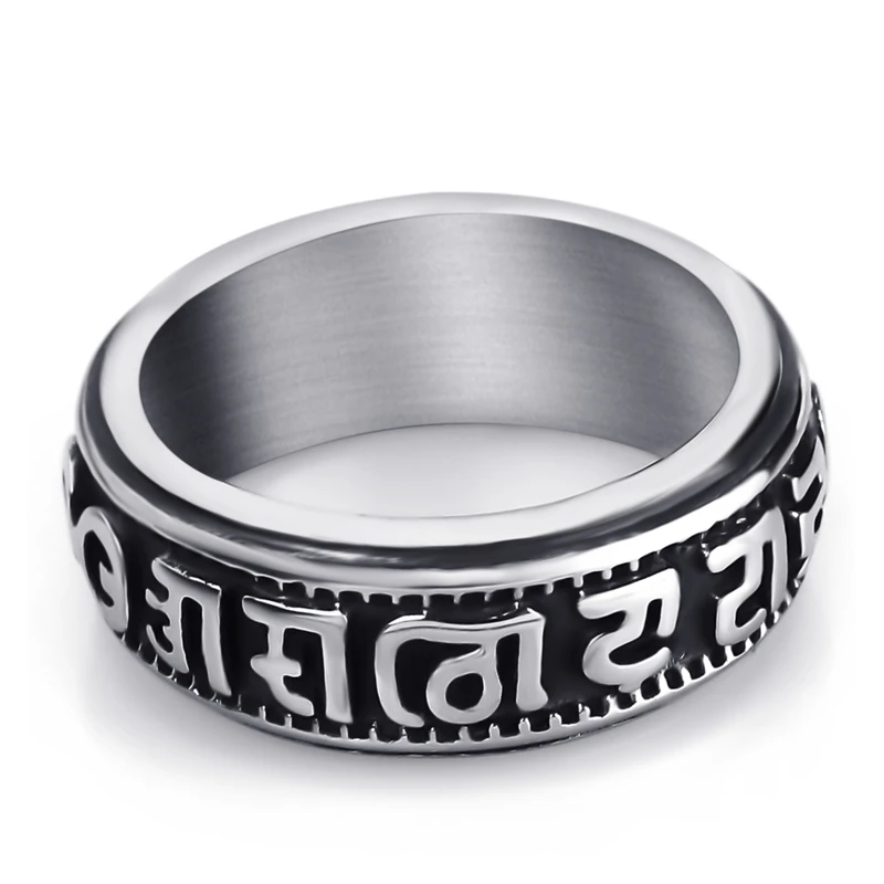 Кольцо Elfasio мужское из нержавеющей стали буддийская мантра Ом мани падме хум с