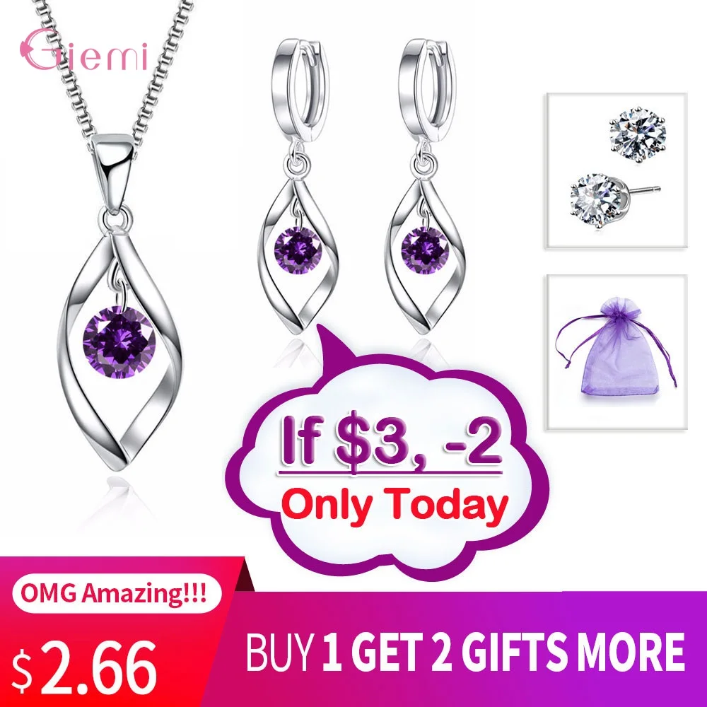 Purple Stone Модный Ювелирный Набор из стерлингового серебра 925 пробы, кубический цирконий, жемчуг ручной работы, вращение любви, женские серьги Подвеска Ожерелье - Окраска металла: Purple Stone