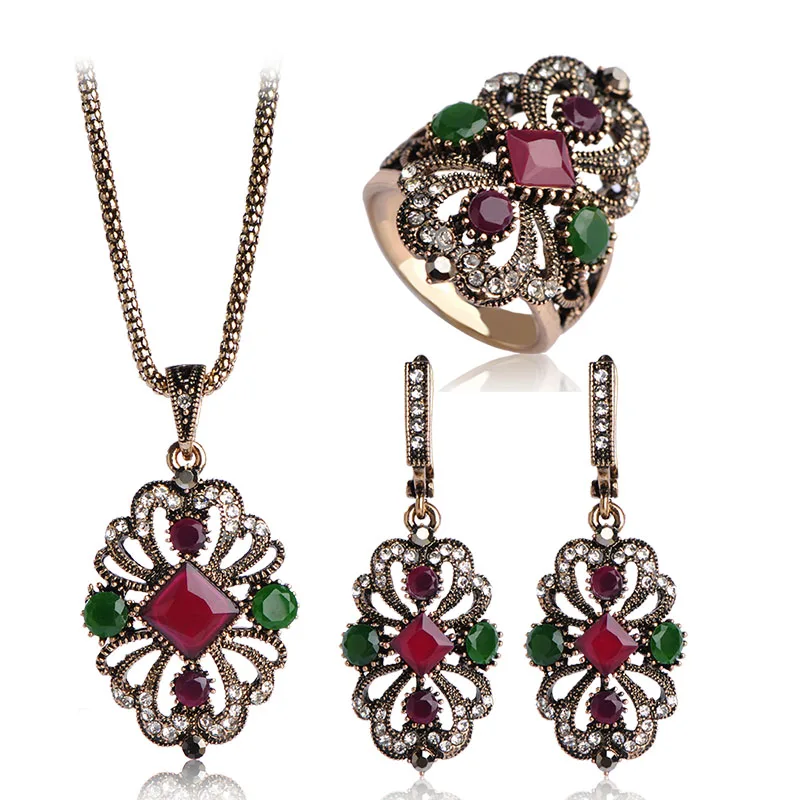 Винтажные турецкие Ювелирные наборы темно-синего цвета ожерелье серьги и кольцо