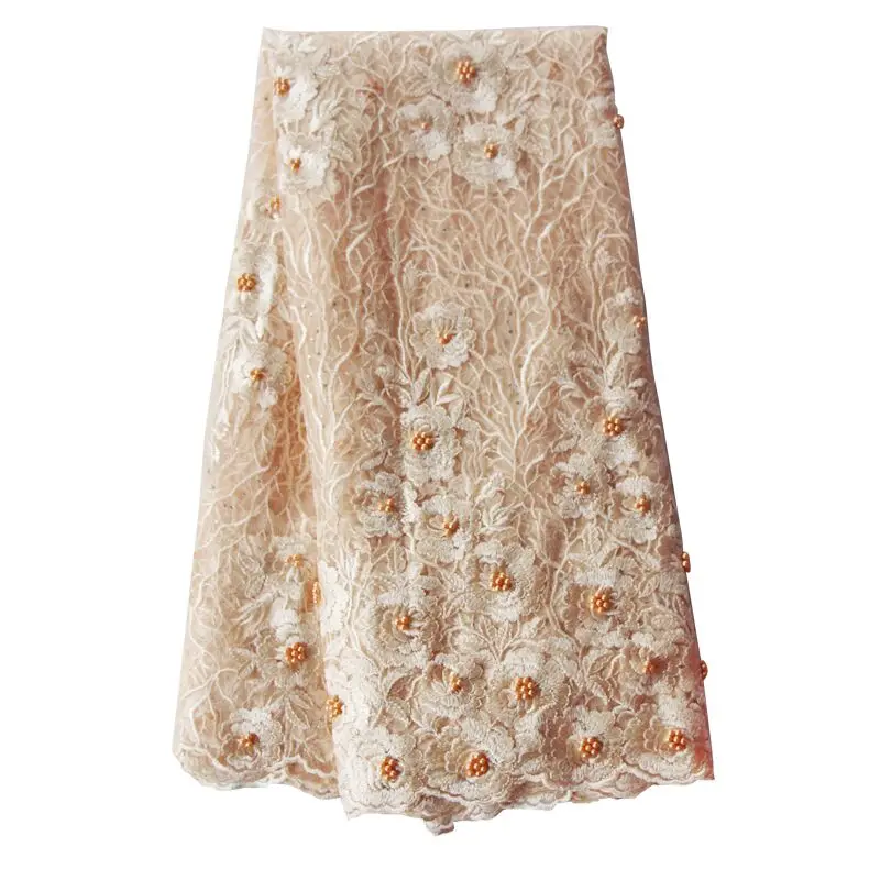 Nude lace fabric Ourwin Новая африканская кружевная ткань высокого качества индийская вышивка для свадебной вечеринки нигерийские 5 ярдов/шт кружева тюль сетка ткань - Цвет: Nude lace fabric