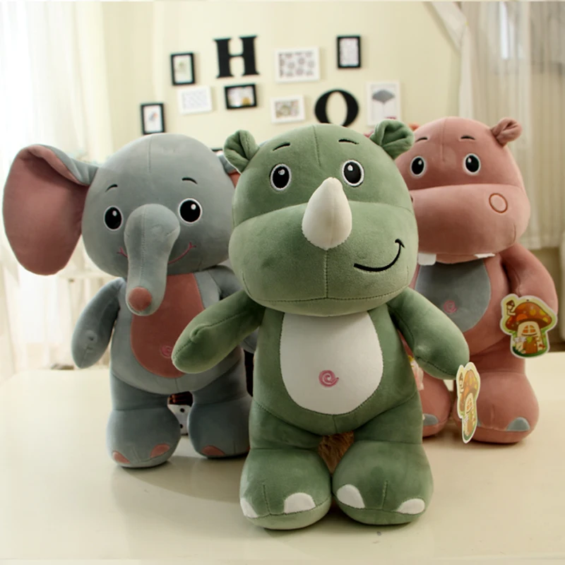 

about 40cm lovely cartoon animal hippo , elephant , rhinoceros plush toy soft doll kid's toy birthday gift s2552