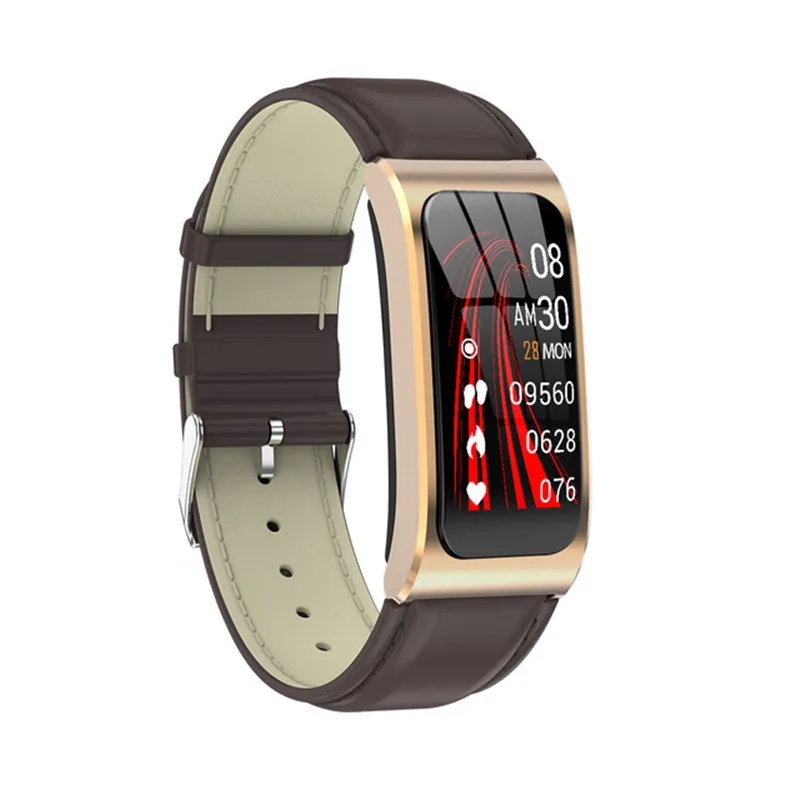 Leather Gold AK12 смарт-браслет Ip68 Водонепроницаемые женские часы браслет монитор сердечного ритма фитнес-трекер Смарт-браслет спортивные мужские Смарт-часы - Цвет: Leather Gold