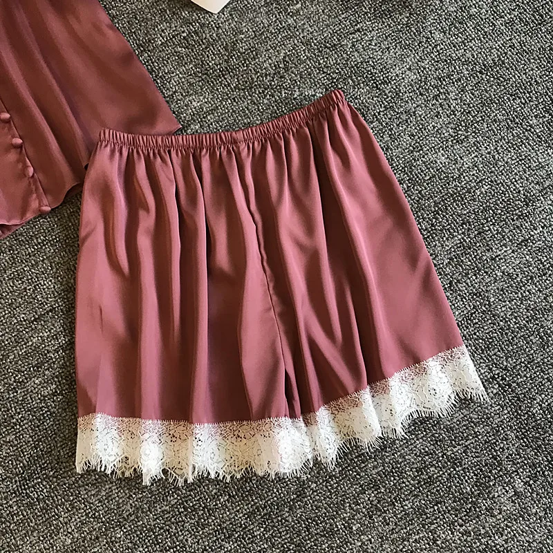 

Fdfklak Lace short pajamas women spaghetti strap sexy ladies summer pijamas set silk satin nightwear female homewear pyjamas