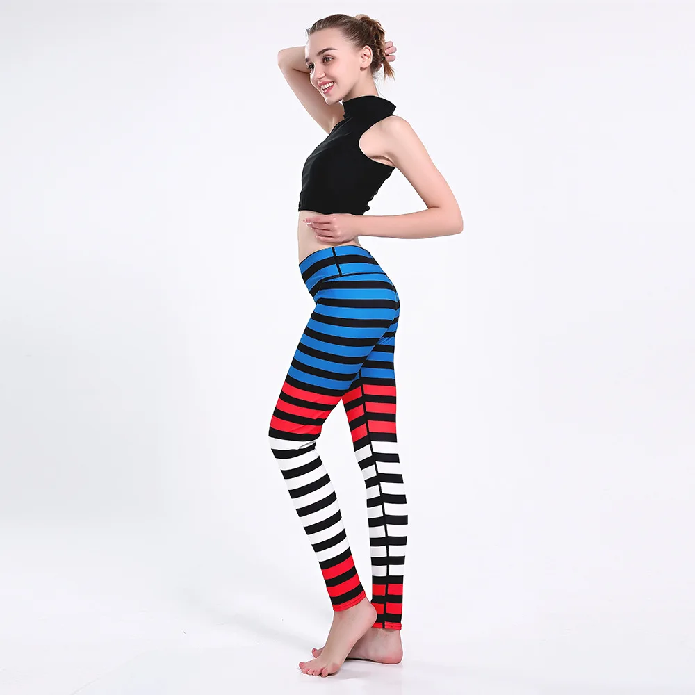 S 3XL многоцветные леггинсы в полоску для женщин модные эластичные с высокой