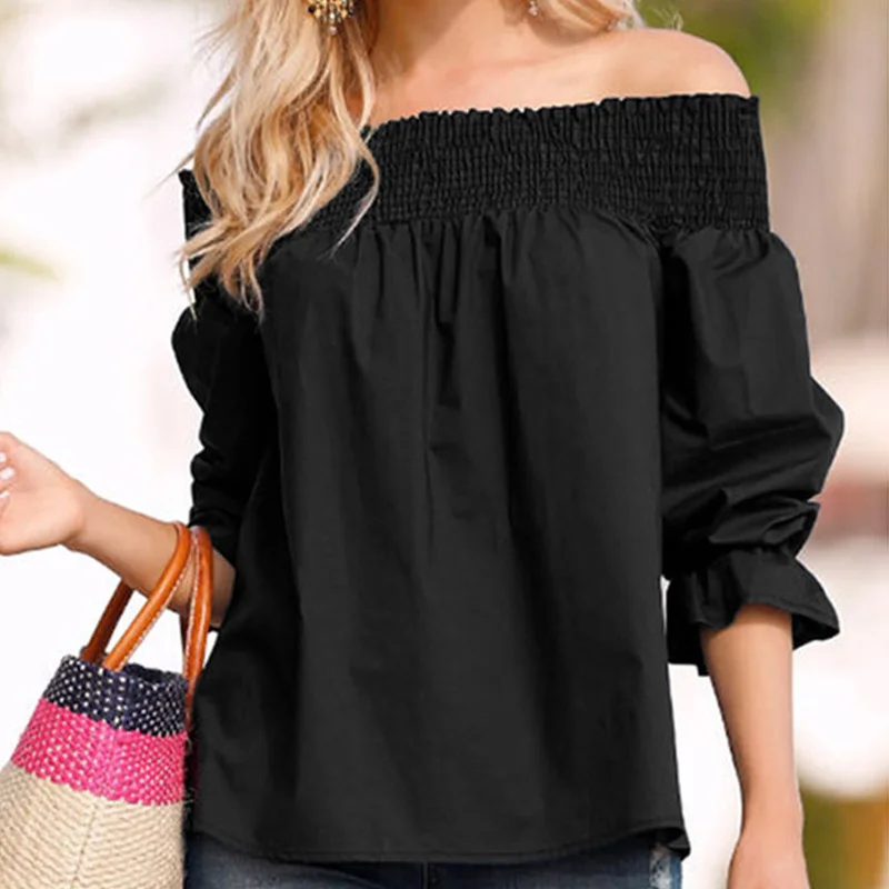 Новая женская летняя футболка с открытыми плечами и бантом сзади рукав 3/4