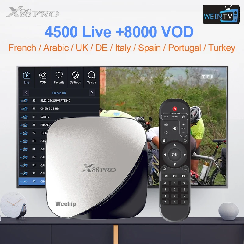 WEINTV годовая подписка на французский арабский x88 pro Android 9 0 Smart IP TV Box QHDTV Турция