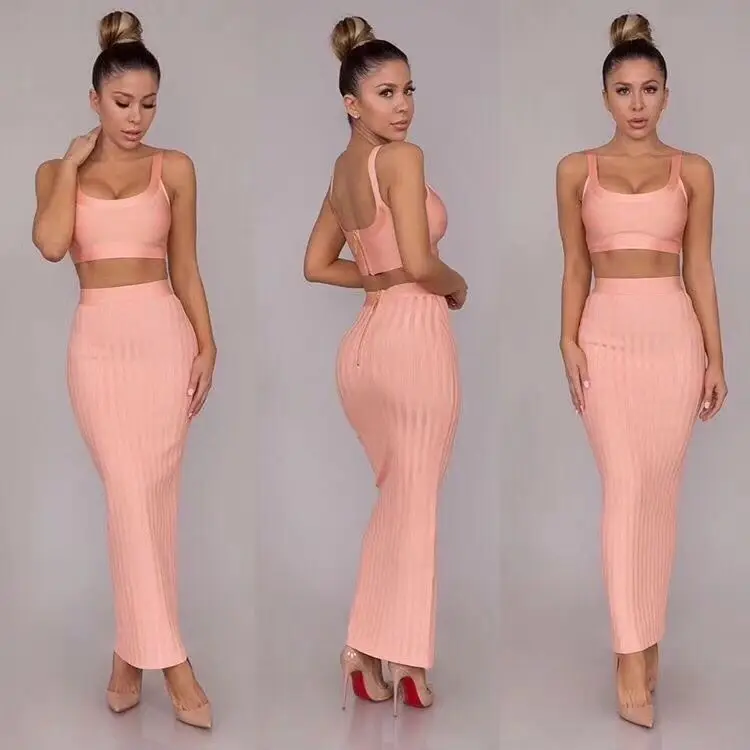 Женское облегающее платье до щиколотки розовое красное с О образным вырезом без